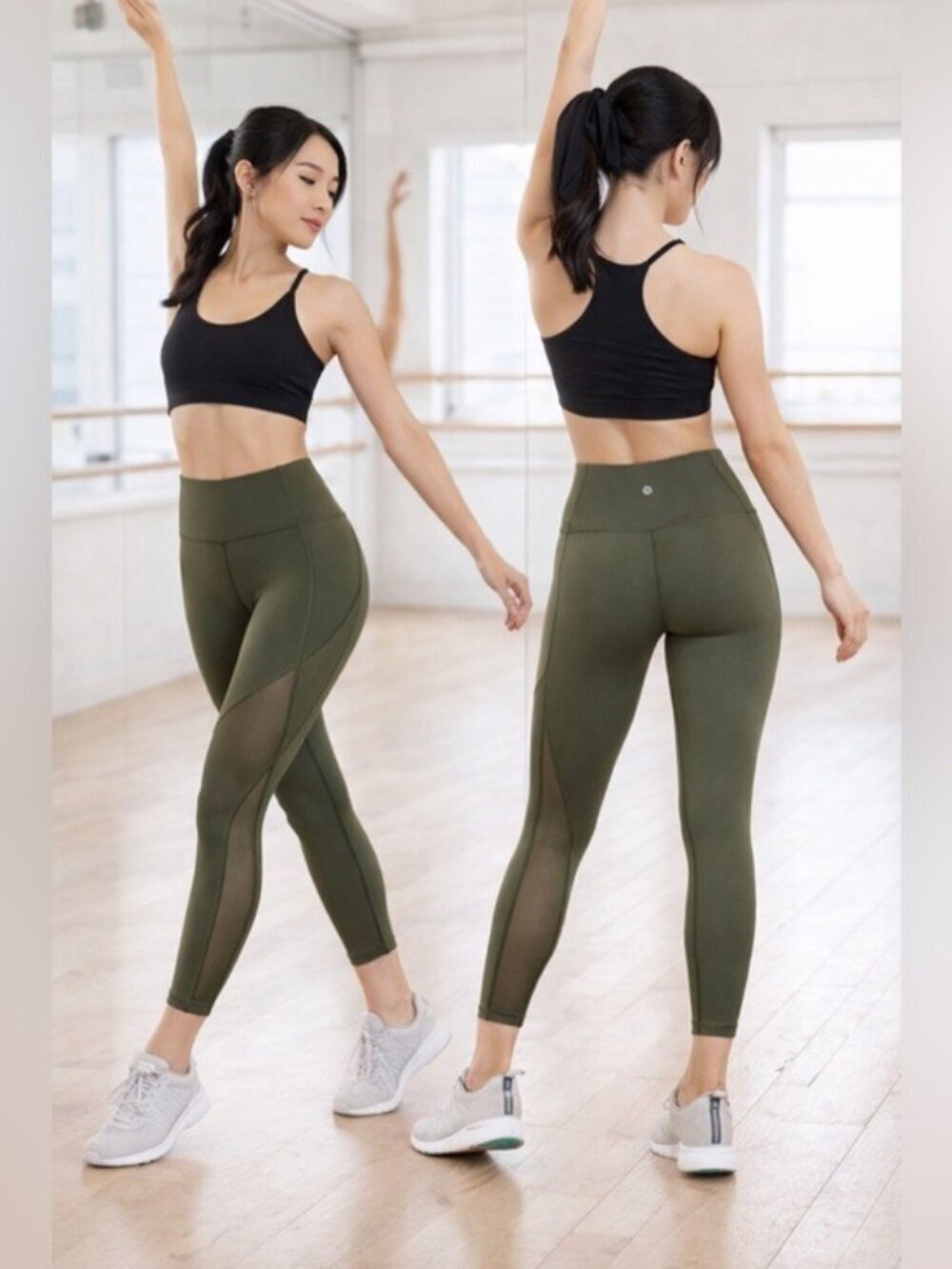 Lululemon Train Times Leggings Olive Mesh Luxtreme HR 7/8 Sz 4 Athleisure